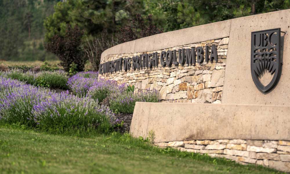 Photo of UBC Okanagan signage and lavender garden